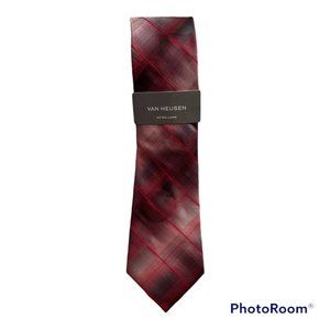 NWT-Van Huesen Tie-Red XLong Plaid-Sells Retail for $50